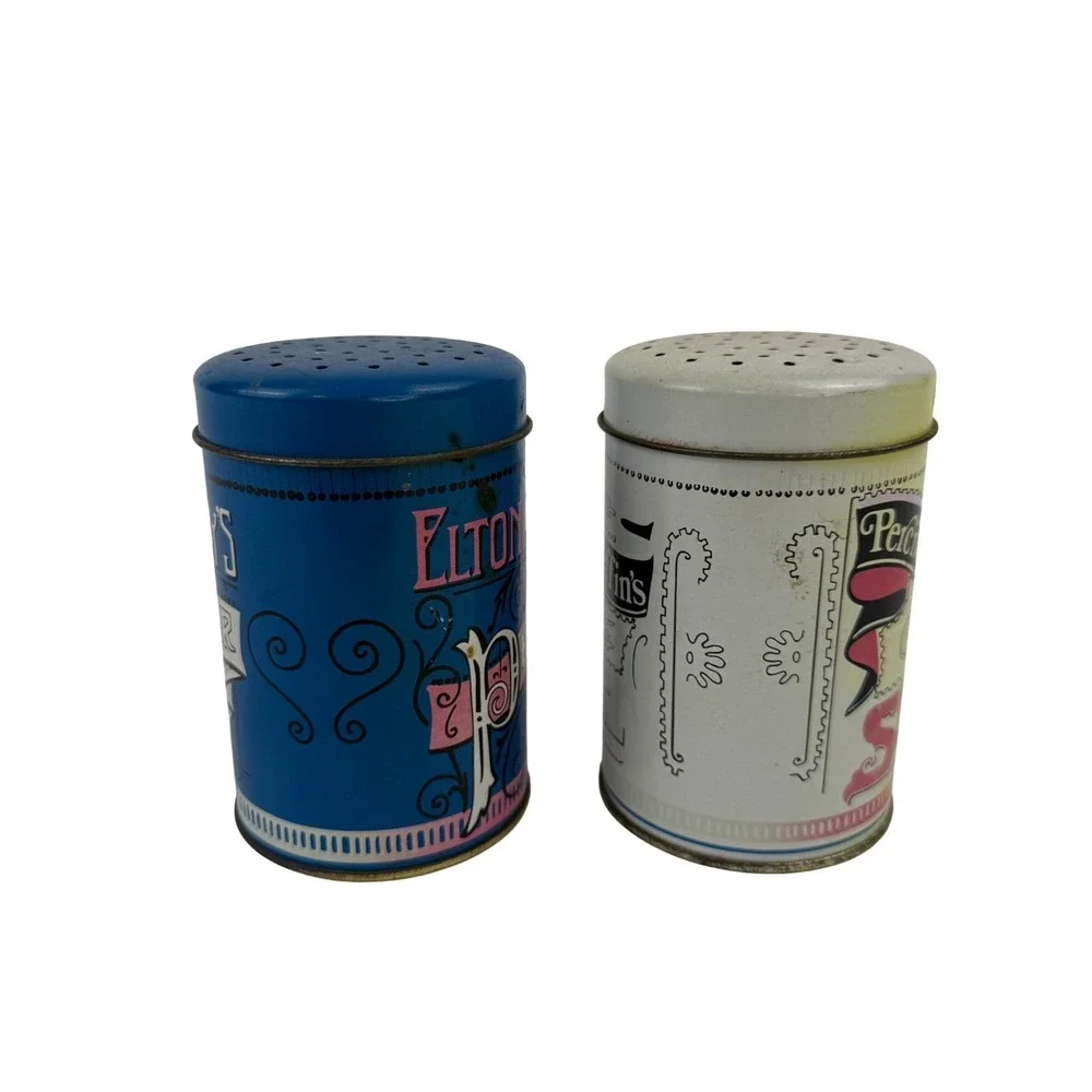 Vintage Salt & Pepper Shakers Tin Rare Blue Elton‎ Kirbys and Percival Duffins